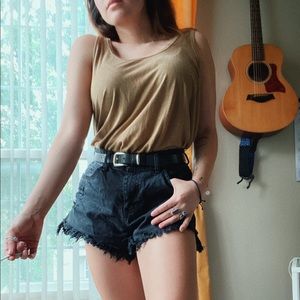 Black high waisted distressed shorts